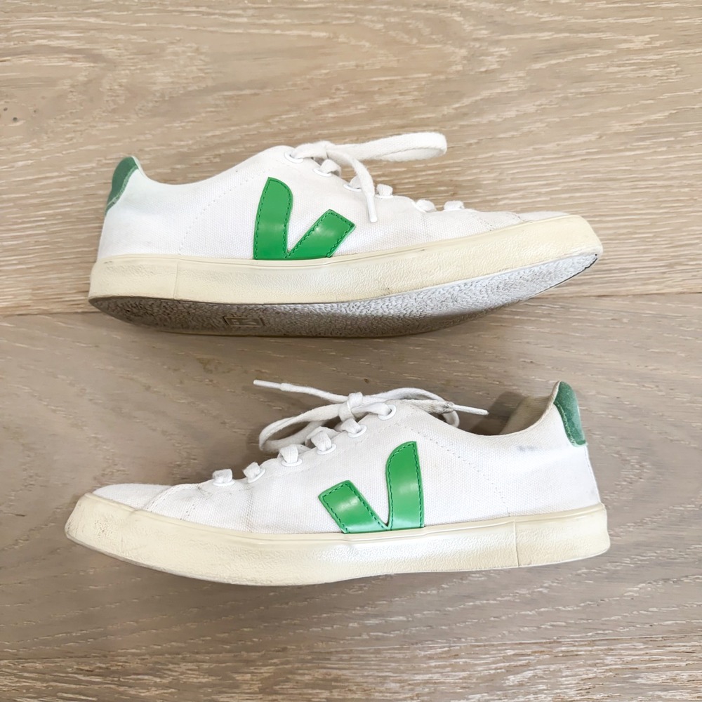 Veja Campo Sneakers White Emerald Green Preppy Boho Neutral Elevated Basic 7 - Picture 3 of 7